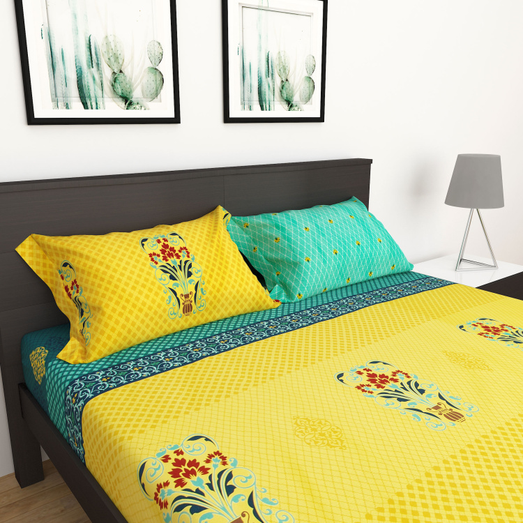 Designer Homes Printed King Size Bedsheet Set - 180 x 195 cm