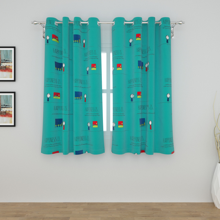 Happiness Printed Semi-Blackout Window Curtain Pair - 135 x 160 cm