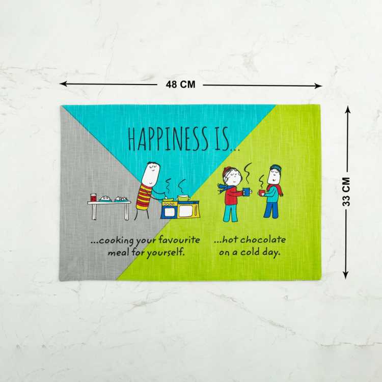 Happiness Printed Placemat  - Cotton -  Placemat - 48 cm  L x 33 cm  W - Multicolour