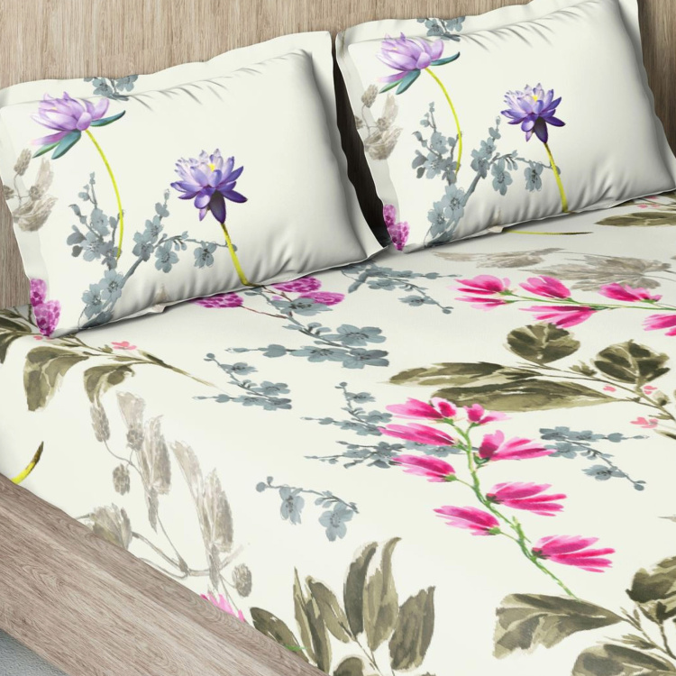 D'DECOR Ecosoft Org Floral Print 3-Piece King-Size Bedsheet Set - 274 x 274 cm