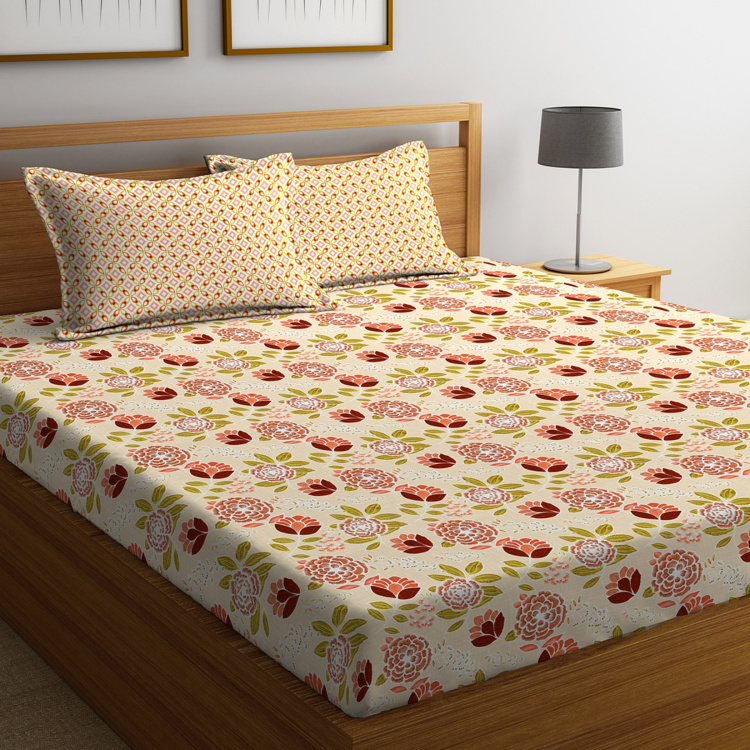 STELLAR HOME Printed 3-Piece Queen Size Bedsheet Set - 224 x 240 cm