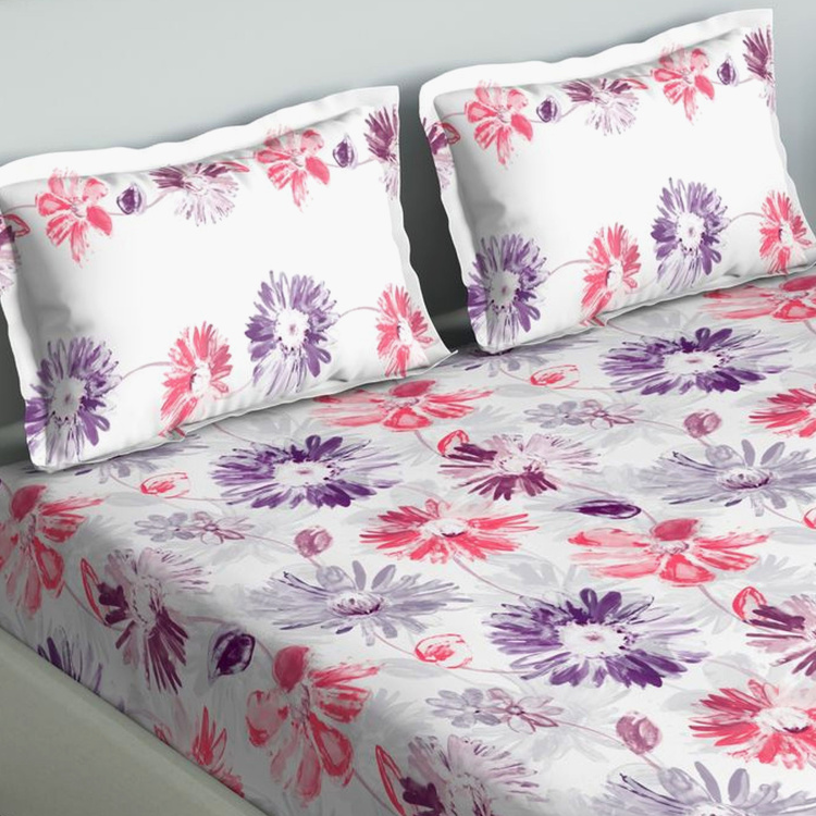 D'DECOR Ultima Floral Print 3-Piece King-Size Bedsheet Set - 274 x 274 cm