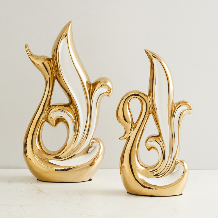 Stellar Fantasy N Celestial - Gold Porcelain Swan Figurine - Set Of 2