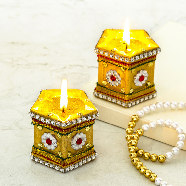 Utsav Vara Embellished Tulsi Diya - Set of 2