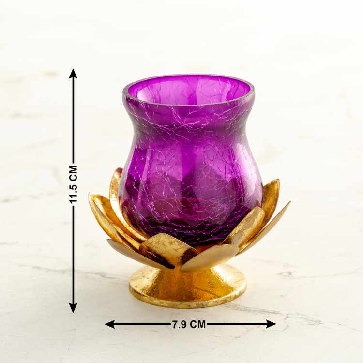 Nova -Metal - T-light Holder : 7.9 cm  L x 11.5 cm  H - Purple