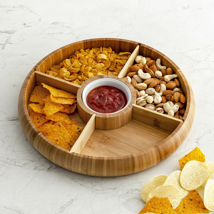 Rhodes Edulis 2-Piece  Bamboo Chip and Dip Tray with Cup