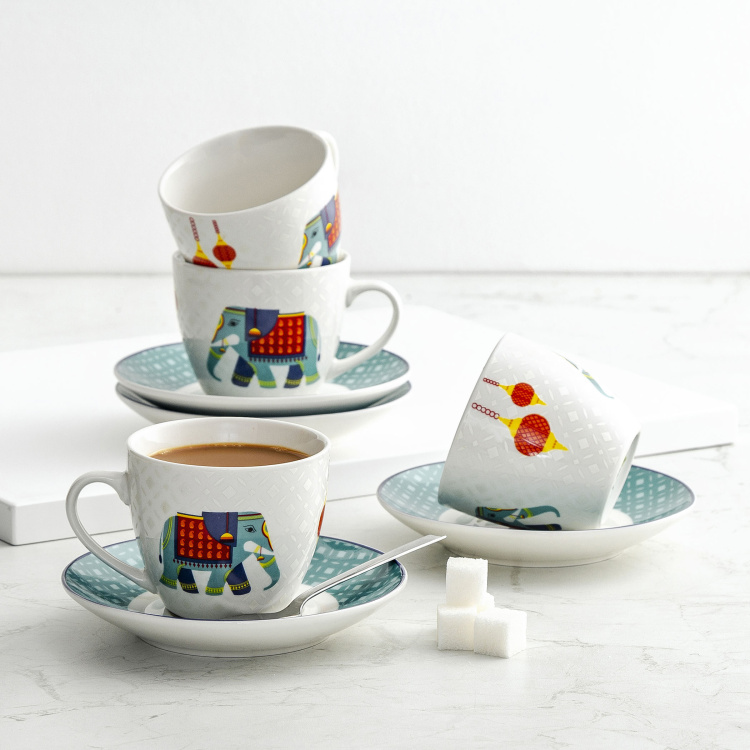 Fiesta-Carson Printed Bone China Cup and Saucer - Set of 8  - 220 ml