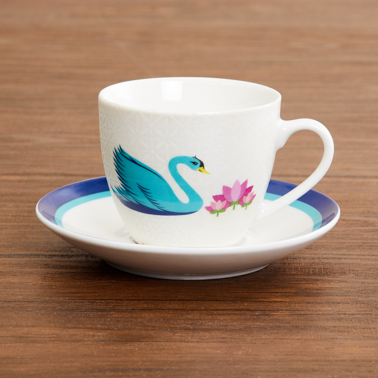 Raisa-Retro Swam Print Cup & Saucer - 220 ml