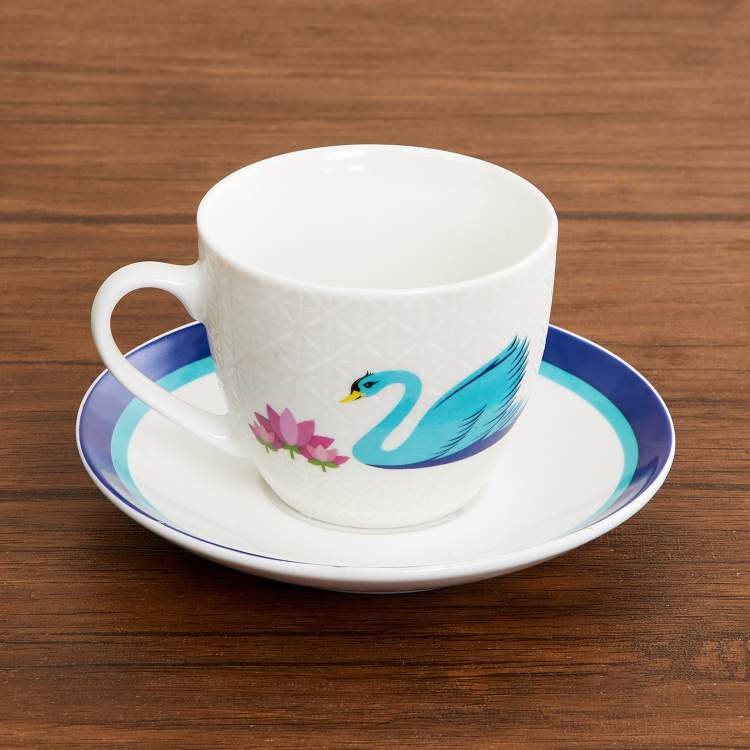 Raisa-Retro Swam Print Cup & Saucer - 220 ml