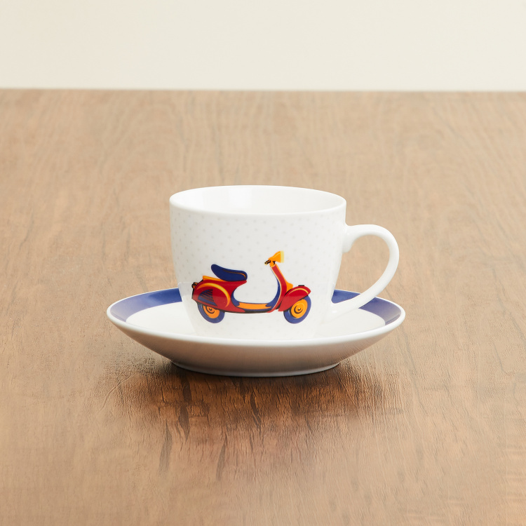 Raisa Retro Scooter Print Cup and Saucer- Set of 2 - 220 ml