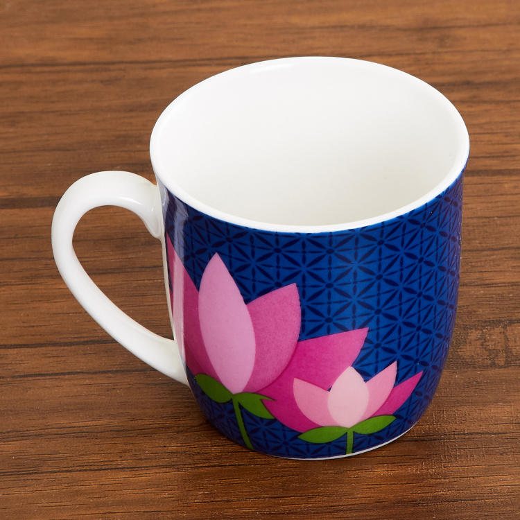 Raisa Retro Lotus Print Coffee Mug - 250 ml