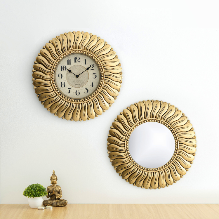 Ananda Textured Round Wall Clock and Mirror - Set of 2 Pcs.