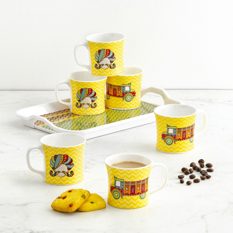 Fiesta Carson Printed Coffee Mugs with Tray - Set of 7
