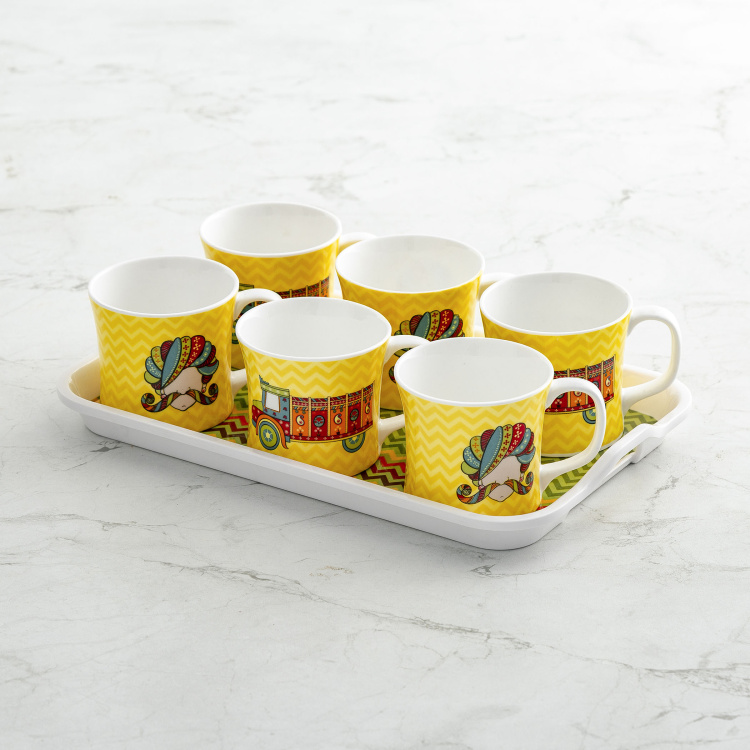 Fiesta Carson Printed Coffee Mugs with Tray - Set of 7