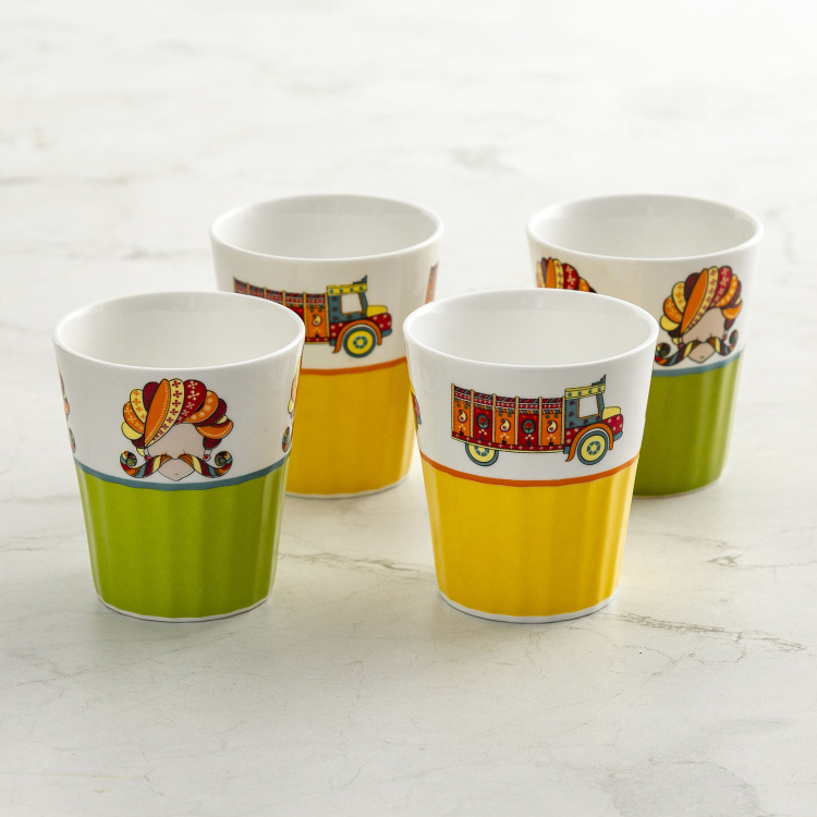 Fiesta Carson Printed Cutting Chai Cup Set - Set of 4 - 160 ml