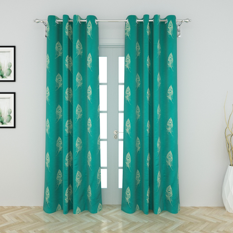 Moksha-Feather Semi-Blackout Door Curtain Pair - 135 x 225 cm