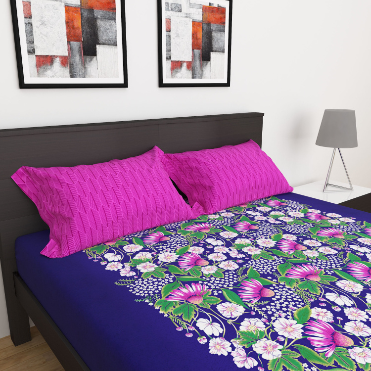 Carnival Bloom Printed 3-Piece Queen Size Fitted Bedsheet Set- 150 X 195 cm