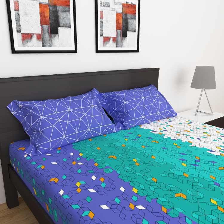 Carnival Geomatrics Printed 3-Piece Queen Size Fitted Bedsheet Set - 150 x 195 cm