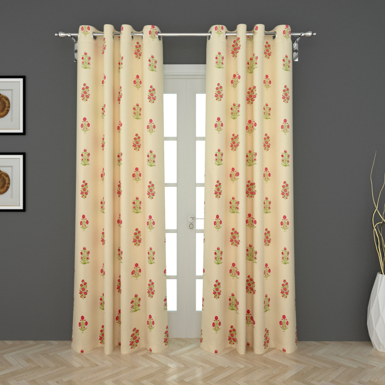 Saddle Floral Print Door Curtain Pair - 120 x 225 cm