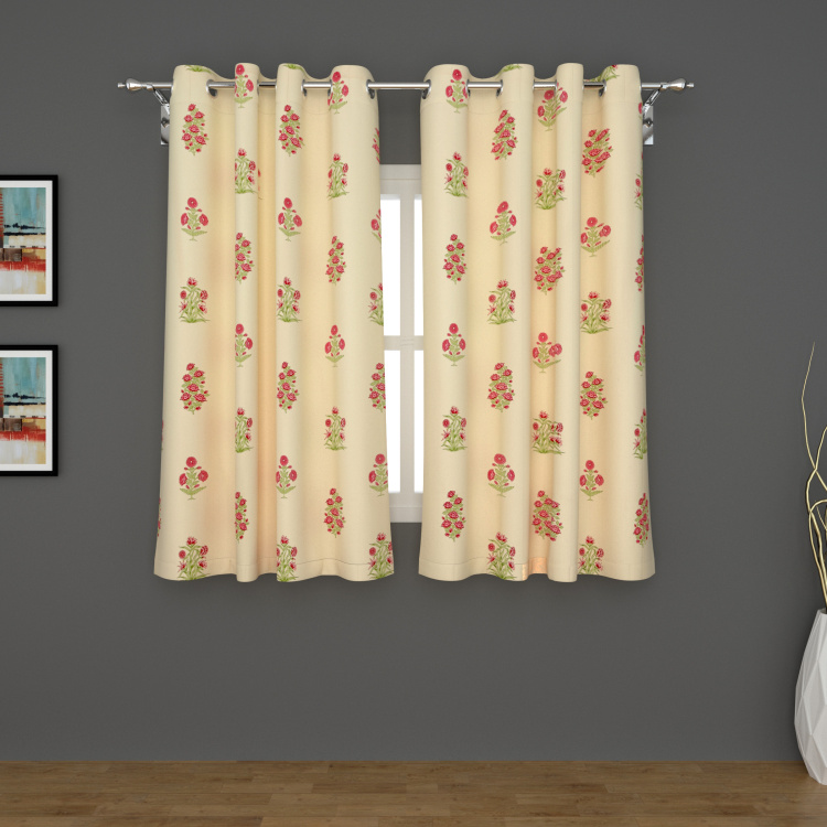 Saddle Floral Print Window Curtain Pair - 120 x 160 cm