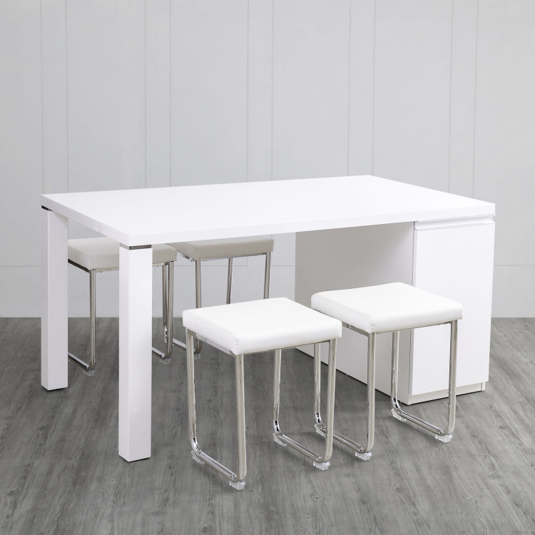 Alaska 4-Seater Dining Table Set with 4 Stools - White