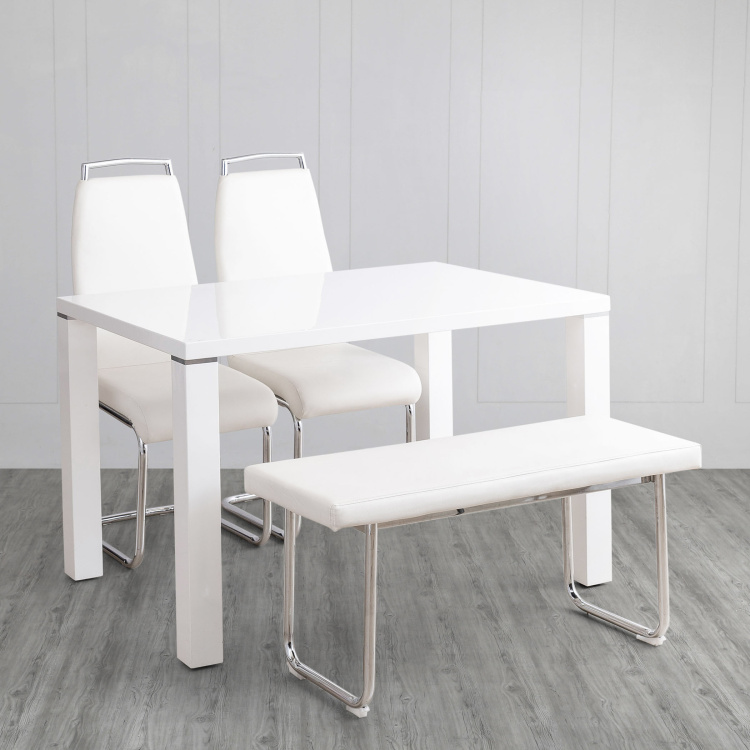 Alaska 4-Seater Dining Table Set with 2 Chairs and 1 Bench - White