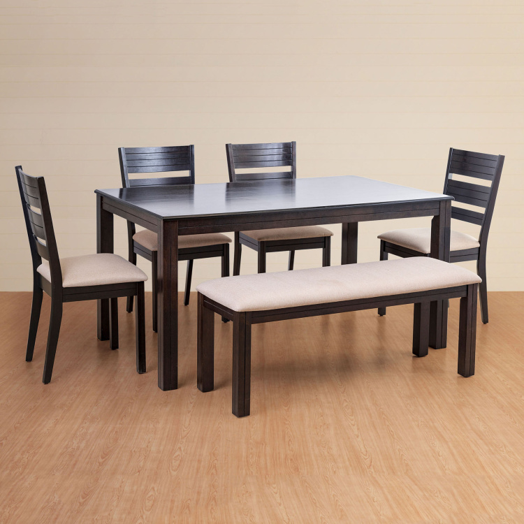 Montoya 6 Seater Dining Table Set with Chairs and Bench - Brown