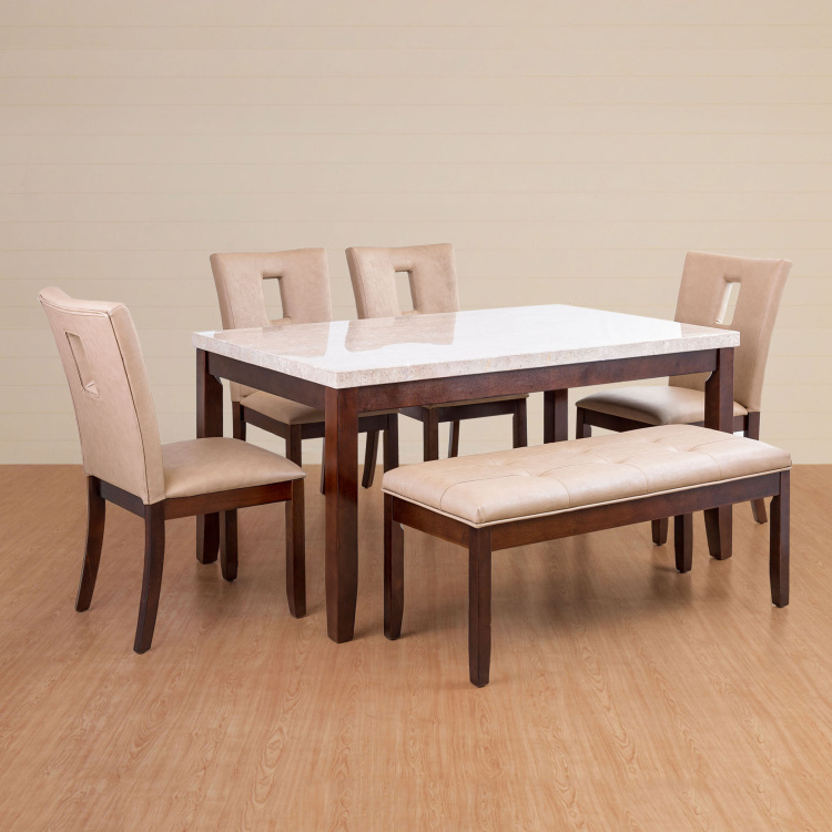 Oxville 6 Piece Seater Dining Table, 6 Seat Dining Table And Chairs With Bench