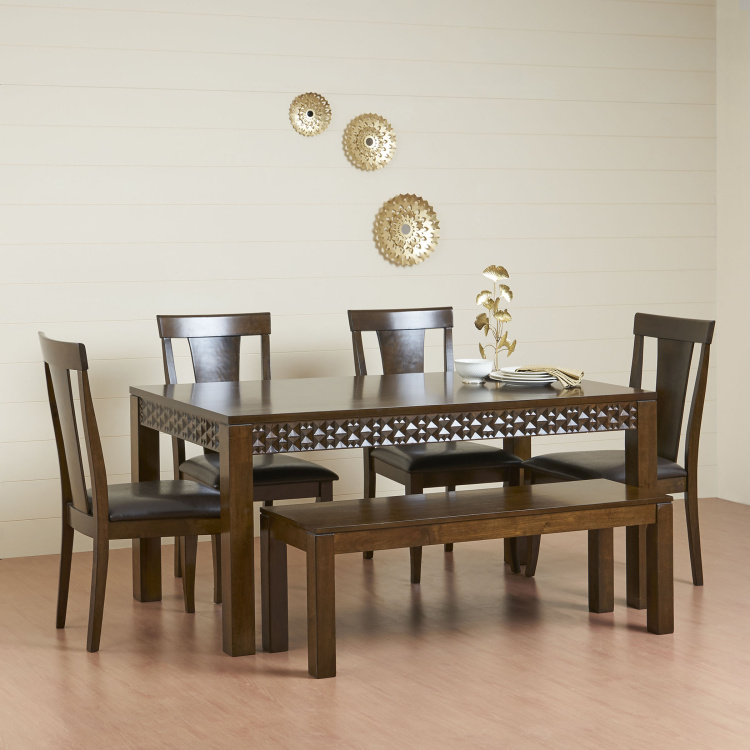 Rio Brown Solid Wood Dining Table Set with 4 Chairs and 1 Bench