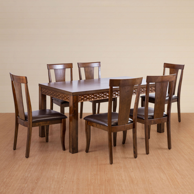 Rio 6-Seater Dining Table Set with 6 Chairs - Brown