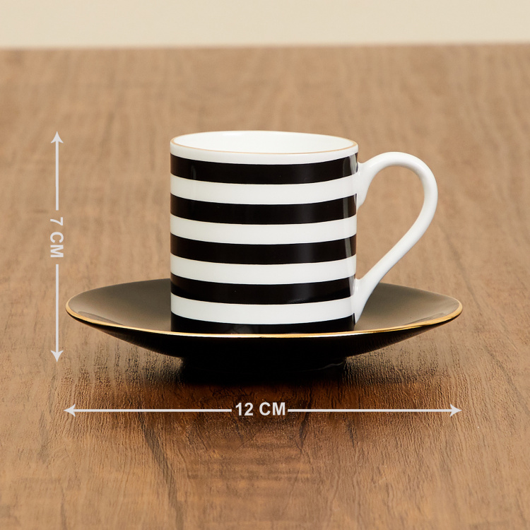 Andrey Charlie Black & White Striped Bone China Cup And Saucer Set - 100ml - 2Pcs