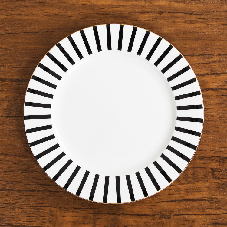 Charlie Andrey Stripes Dinner Plates - Bone China - Dinner Plate 27 cm  L x 27 cm  W -White