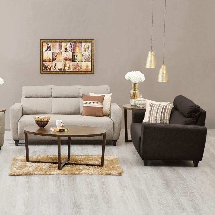 Emily Beige and Grey Solid Fabric 3+2 Sofa Set