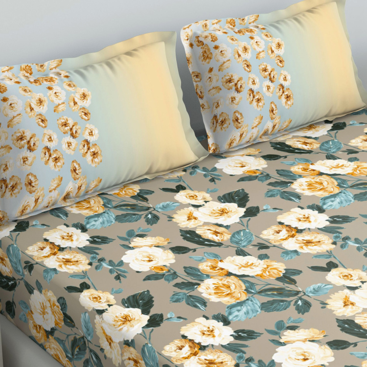 D'DECOR The Prime Floral Print 3-Piece Queen-Size Bedsheet Set - 274 x 229 cm