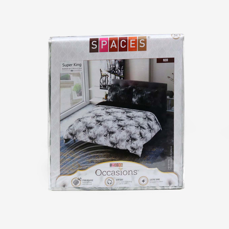 SPACES Noir Printed 5-Piece Large Bedsheet Set - 274 x 274 cm