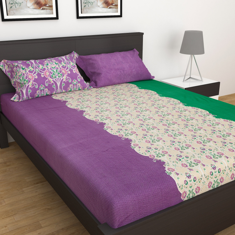 Carnival Printed Cotton Carnival Printed 3-Pc. Double Bedsheet Set   : 2.28 x 2.54 m Purple