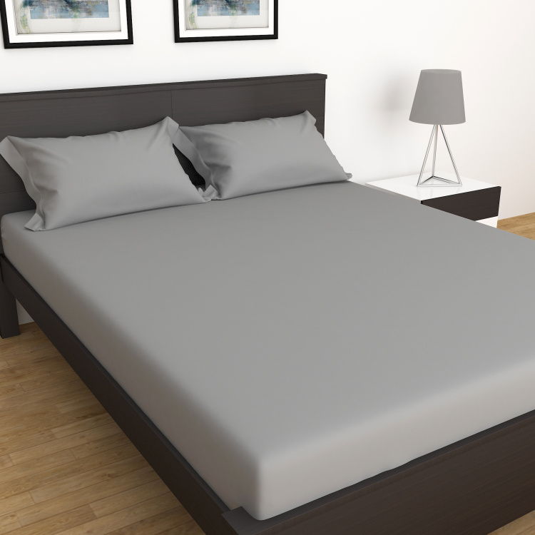 Marshmallow Solid Double Bedsheet - Set Of 3Pcs - Cotton - 154 Tc - Grey