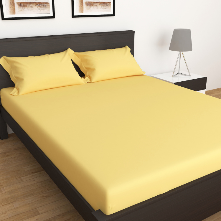 Colour Connect Solid Double Bedsheet - Set Of 3 Pcs - Cotton - 154 Tc - Yellow