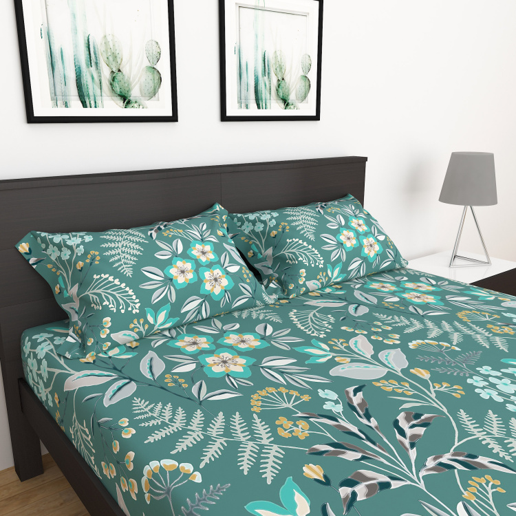 My Bedding 3-Pc. Printed Cotton Double Bedsheet Set - 254 x 274 cm Blue