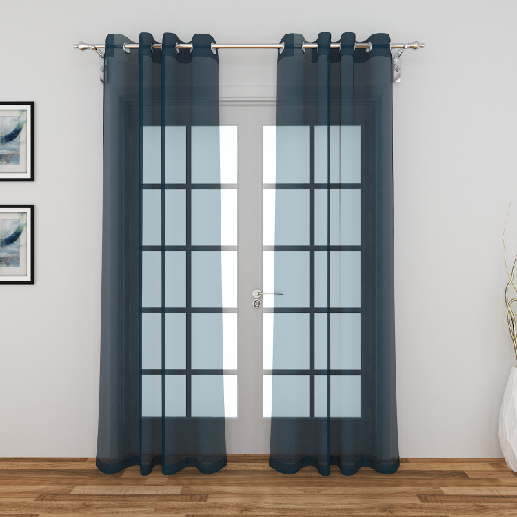 Colour Connect Solid Door Curtains - Set Of 2Pcs - Polyester - 270 cm x 110 cm - Blue