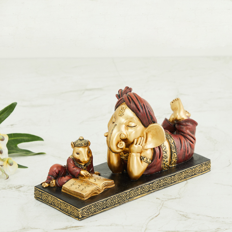 Alpana  Abstract Polyresin Ganesha with Mouse Figurine -Single Pc -20 cm x 8 cmx 11 cm