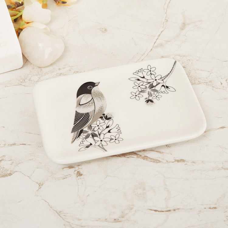 Mandarin Printed Square Ceramic Soap Dish - 13 cm x 1.5 cm - multicolor
