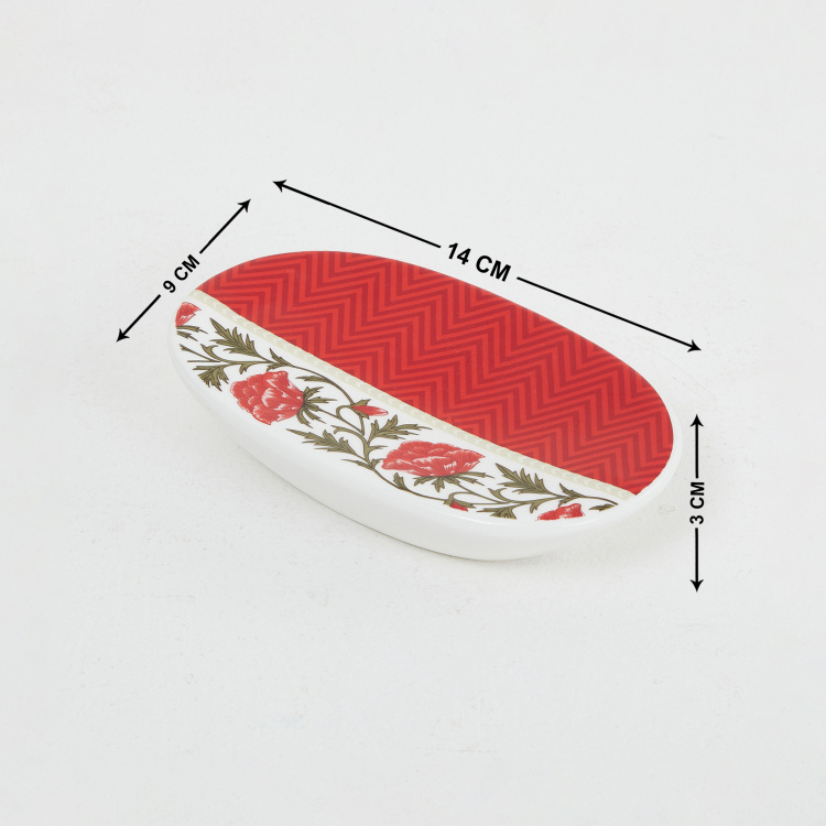 Vintage Renditions Printed Oval Single Pc. Soap Dish - 14 cm x 9 cm x 3 cm - Ceramic - Red