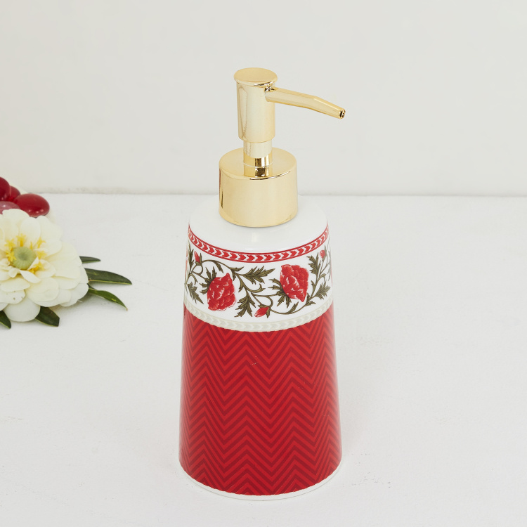 Vintage Renditions Printed Ceramic Round Soap Dispenser  : 7 cmL x 19 cmH  Red
