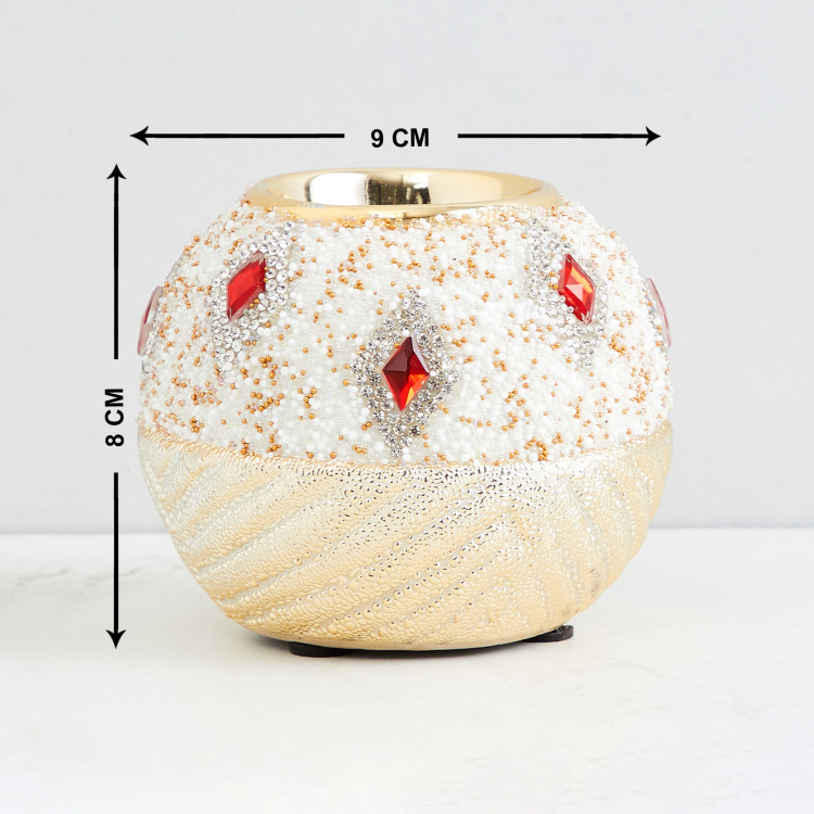 Splendid  Ceramic Embellished T-light Holder -  9 cm L x 9 cm W x 8 cm H - multicolor