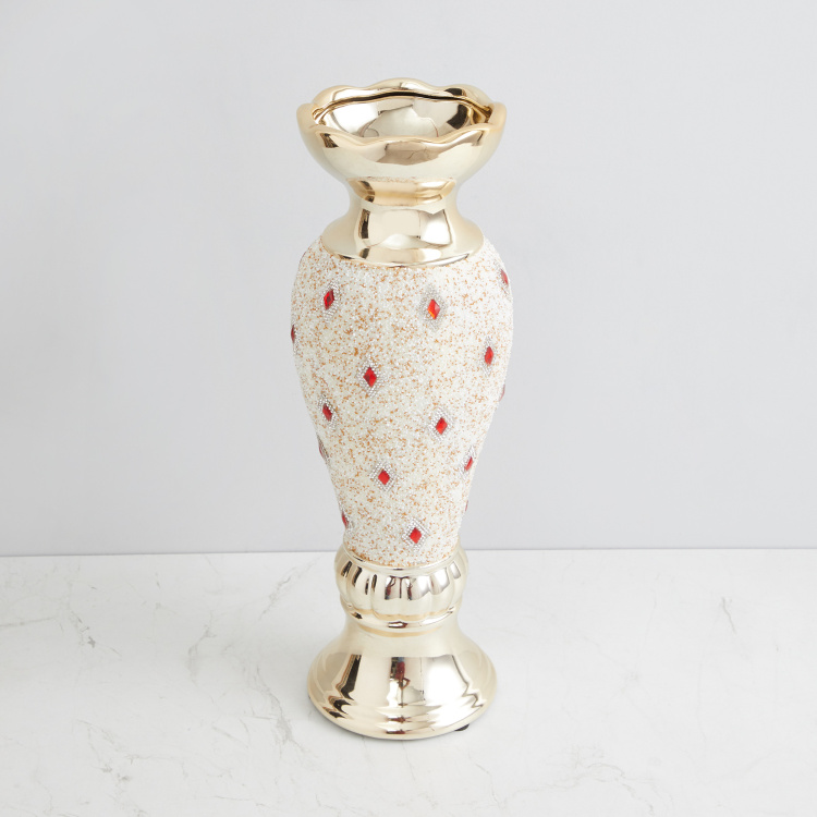 Vintage Rendition Round Single Pc. Beaded Vase - Ceramic - Multicolour