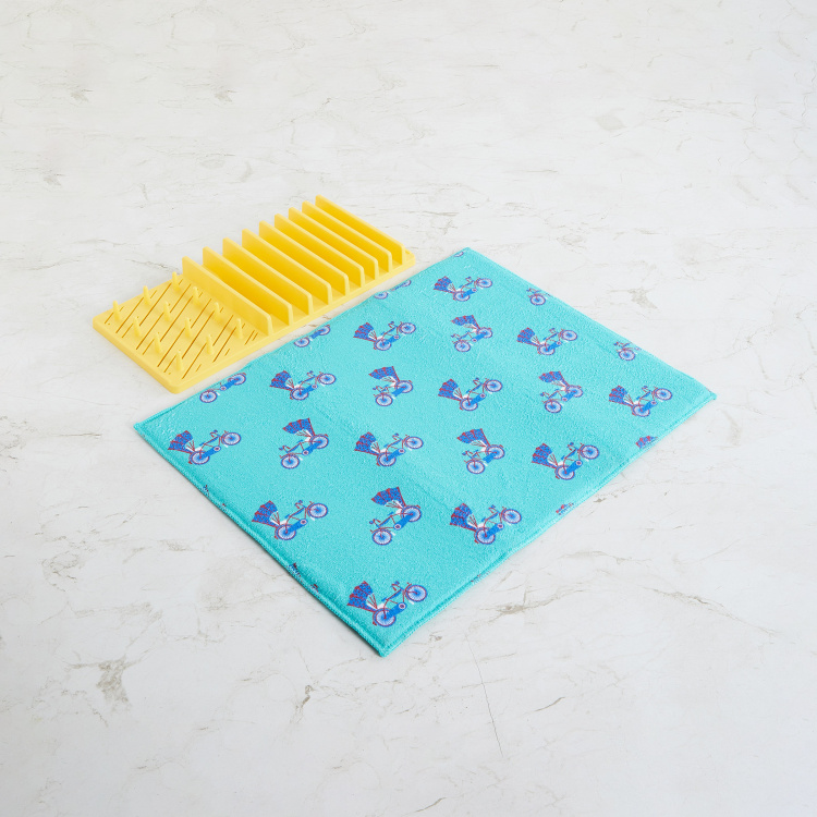 Raisa Retro Multicolour Printed Drying Mat With Dish Rack