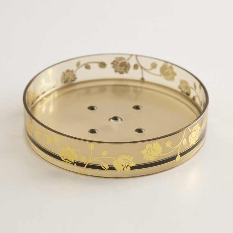 Timeless Treasure Printed Polypropylene Round Soap Dish  : 11.3 cmL x 11.3 cmW x 2.4 cmH  Gold