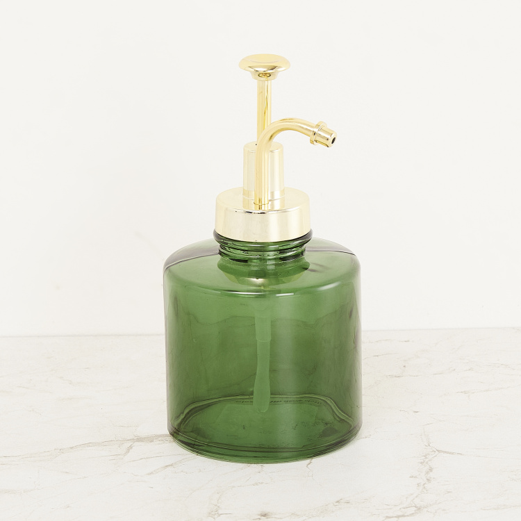 Wilderness Green Solid Round Soap Dispenser Glass - 8 cm x 8 cm x 16.4 cm