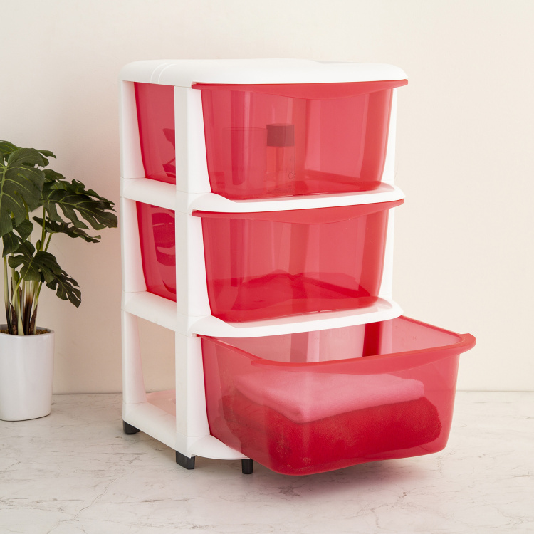Regan Solid rectangle Single Pc. Three Tier Drawer Cabinet - 36 cm x 60 cm - Polypropylene - Red